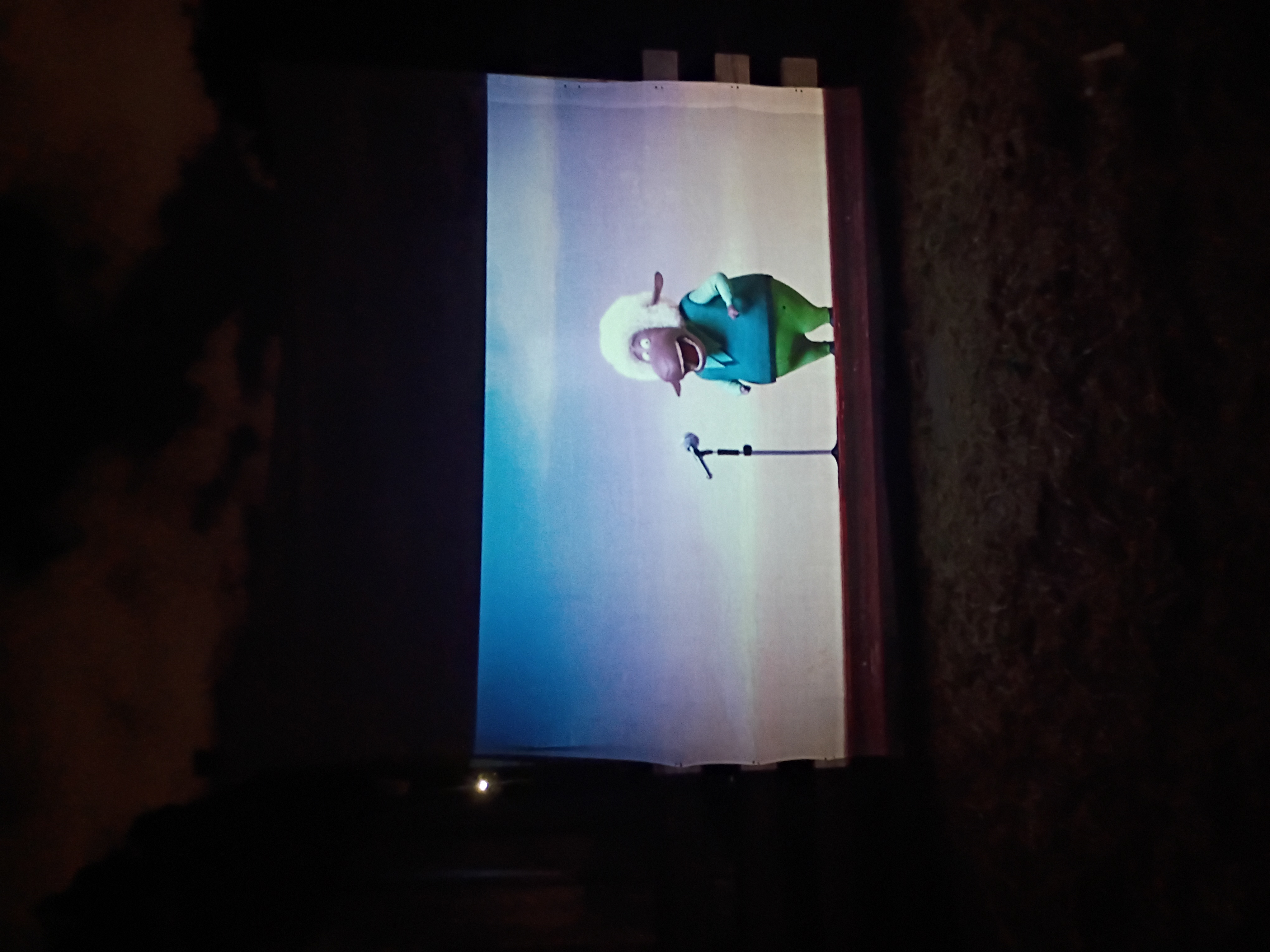 Outdoor movie screen set up at Cox Farm at night